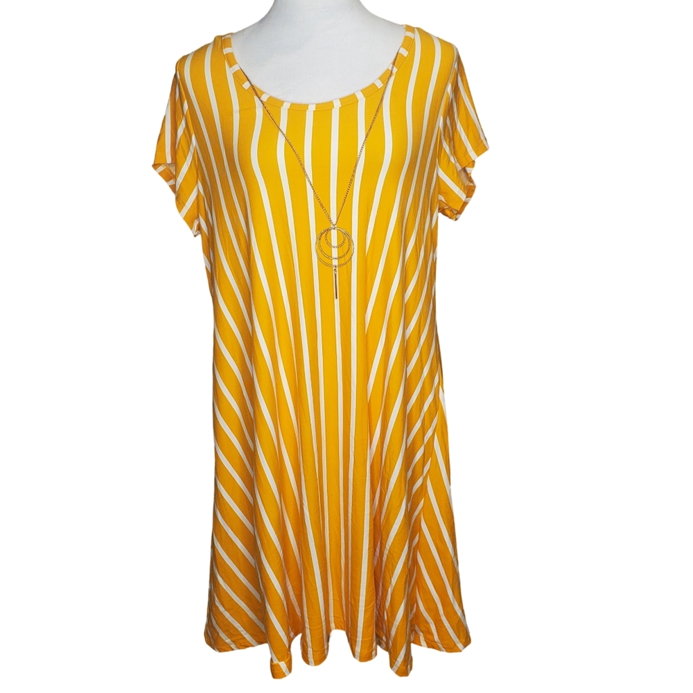 🦋French Atmosphere Plus Size Deep Yellow & White Stripe Super Soft Dress